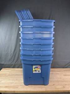 lot 276B image: (8) Blue Cornerstone 21 Gallon Storage Bins R