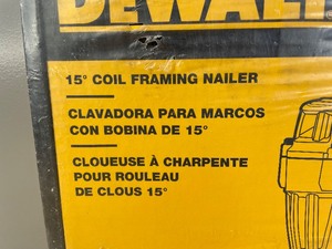 lot 27B image: Brand New DeWalt Pneumatic 15° Coil Framing Nailer Y