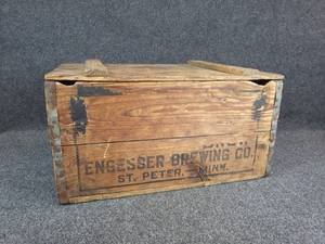 lot 410 image: Antique Engesser Brewing Co. Wood Crate - St. Peter, MN
