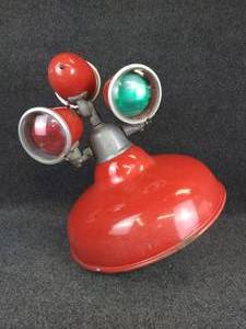 lot 406 image: 1940s REVERE Porcelain Gas Station Island Light with (3) Top Spot Lights