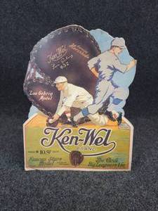 lot 417 image: Vintage Ken-Wel Sporting Goods Advertisement - Lou Gehrig Baseball Gloves - Paperboard