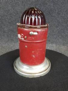 lot 475 image: Vintage EcoLite Battery Operated Railroad Signal Lantern - Red Glass Lens - Economy Electric Lantern Company