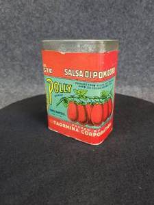 lot 477 image: Antique Paper Label POLLY Tomato Paste Tin Can