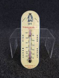 lot 594 image: Vintage Quaker Oats Company Tin Thermometer - Cedar Rapids, IA & Akron, OH