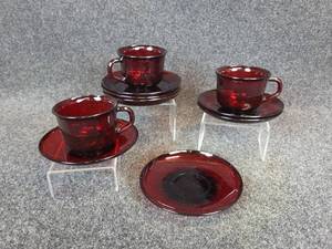 lot 563 image: Arcoroc France Ruby Red Cups and Saucers and More