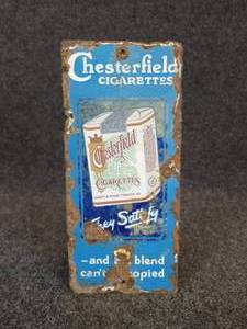 lot 635 image: Antique Porcelain Chesterfield Cigarettes Door Push Sign