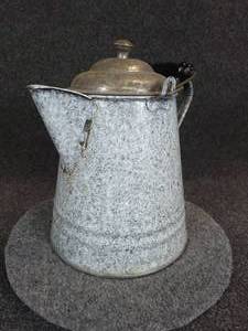 lot 544 image: Antique BlackWhite Enamelware Coffee Pot