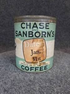 lot 647 image: 1930s Chase & Sanborn Coffee Can with paper Label