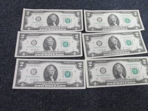 lot 431 image: 6 Sequential Uncirculated US $2 Bil...
