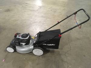 lot 15 image: Murray  21 in. 140 cc Briggs and Stratton Walk Behind Gas Push Lawn Mower with Height Adjustment and with Mulch Bag  Customer Returns See Pictures