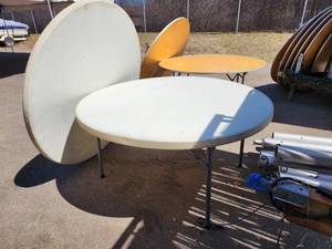 Lot of (2) Lifetime Round Folding Table, 60 Plastic, White Granite (Commercial)