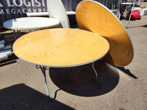 Lot of (2) Tent and Table 60 Round Wood Folding Table (Commercial)