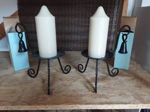 Partylite Pair Of Barrington Candle Stands With Snuffers & Pillar Candles