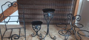 Longaberger Wrought Iron Condiment Caddy, Mini Bakers Shelf & 2-Candle Stands