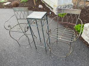 lot 88 image: 2 Metal High Top Patio Chairs with Table
