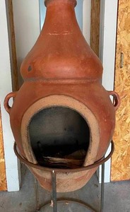 lot 97 image: Portable Clay Chiminea with Stand
