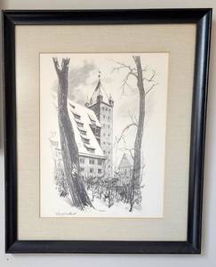 lot 112 image: Pair of Framed Grundl Black & White Drawings