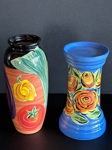 lot 76 image: Decorative Vase and Candleholder by Clayworks