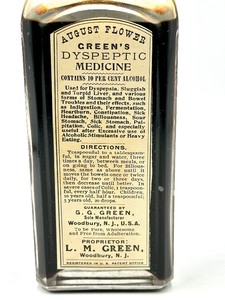lot 77 image: Vintage Apothecary Bottle August Flower Greens Dyspeptic Medicine