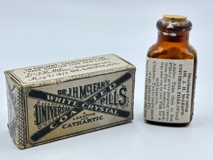 lot 76 image: Vintage Pharmaceutical Bottle with Box Dr. J. H. Mc Leans White Coated Crystal Pills