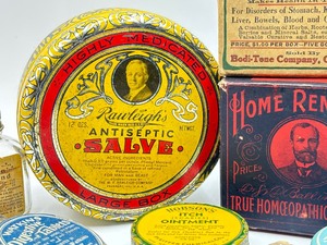 lot 90 image: Variety of Vintage Pharmaceutical Tins and More