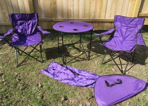NEW MYSTIC TAILGATE FOLDING POP UP TABLE  PADDED CHAIRS
