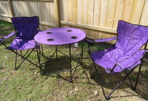 NEW MYSTIC TAILGATE FOLDING POP UP TABLE  PADDED CHAIRS
