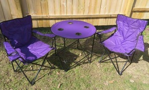 NEW MYSTIC TAILGATE FOLDING POP UP TABLE  PADDED CHAIRS