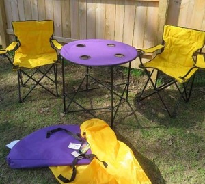 NEW MYSTIC TAILGATE FOLDING POP UP TABLE  PADDED CHAIRS