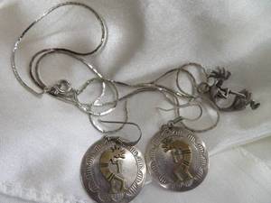 STERLING KOKOPELLI EARINGS AND NECKLACE