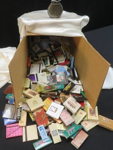 LARGE LOT OF VINTAGE MATCH BOOKS AND BOXES. EVANS LIGHTER
