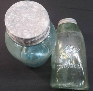 TWO TALL BALL JARS WITH ZINC LIDS