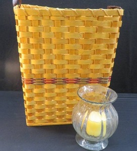 TALL BASKET  HEAVY GLASS JAR WITH CANDLE
