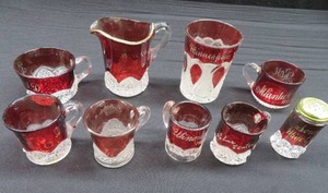 LOT OF ANTIQUE RUBY FLASH GLASS SOUVENIRS
