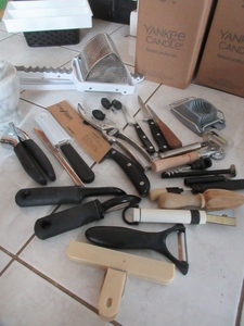 lot 239 image: WUSTHOF KNIVES, MORTAR AND PESTLE, RICER,  KITCHEN SHEARS AND MORE