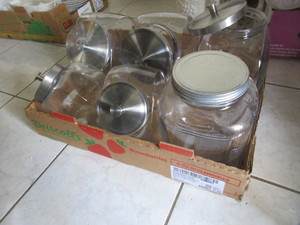 lot 263 image: GLASS CANISTERS AND A BIG GLASS JAR