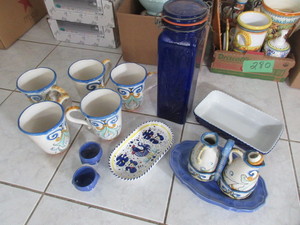 lot 281 image: FITZ AND FLOYD, BLUE CERAMIC AND GLASS KITCHENWARE