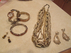 lot 134 image: GENEVA FAITH, HOPE, LOVE WATCH, TIGER EYE EARRINGS AND MORE
