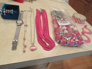 lot 137 image: TIMEX WATCH AND PINK THEMED JEWELRY