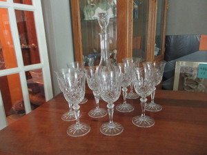 lot 455 image: CRYSTAL WINE GOBLETS WITH DECANTER