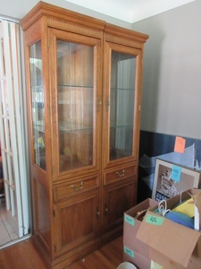 lot 180 image: BEAUTIFUL LIGHT UP OAK CURIO CABINETS