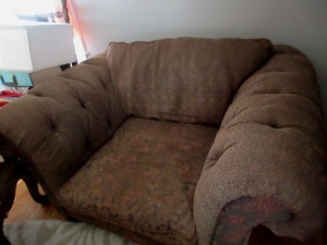 lot 198 image: UPHOLSTERED OVERSIZE CHAIR WITH OTTOMAN