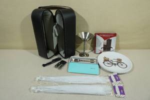 lot 37 image: Assorted Picnic Accessories -Wine Bottle Caddy, Plate Tents, Plates
