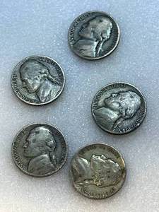 Lot of 5 Silver War Nickels (90% silver)