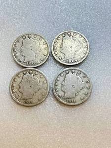 Lot of 4 �V� Nickels from Early 1900s