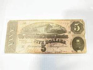 Genuine Confederate 1864 $5 Bill