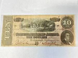 Genuine Confederate 1864 $10 Bill