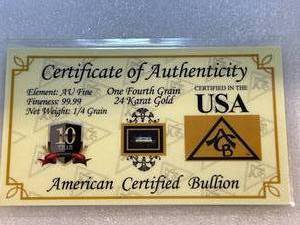 Certified � Grain 24kt Gold Bar