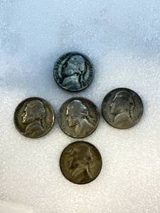 Lot of 5 Silver War Nickels (90% Silver)