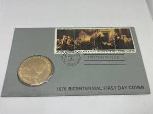 lot 27 image: 1976 Bicentennial Commemorative Medal and First Day Issue 13c Stamps (4)